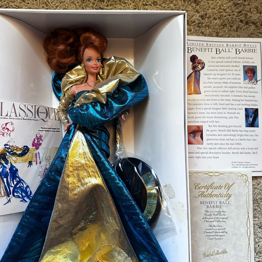 Barbie in Elegant Blue and Gold Gown